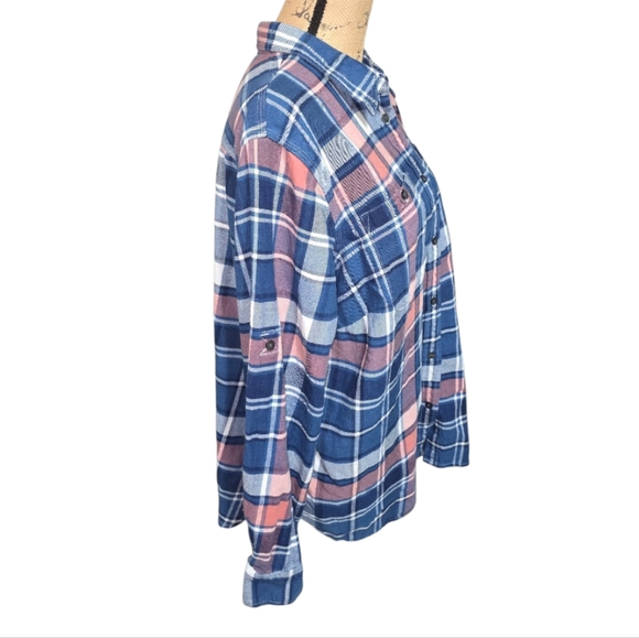 LRL Lauren Ralph Lauren Blue and Pink Plaid Flannel Button-Up Shirt Plus Size 2X - Picture 4 of 6